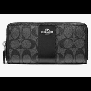 Coach Signature Accordian Zip Wallet Smoke Black F54630 NWT